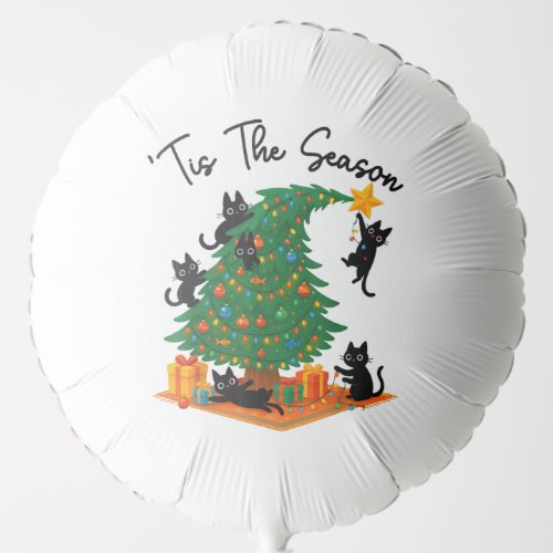 Tis The Season Christmas Tree Cute Black Cat Balloon