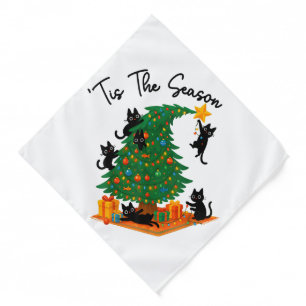 Tis The Season Christmas Tree Cute Black Cat Bandana