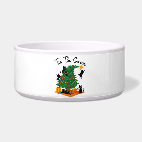 Tis The Season Christmas Tree Cute Black Cat Bowl