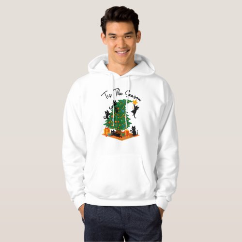 Tis The Season Christmas Tree Cute Black Cat Hoodie