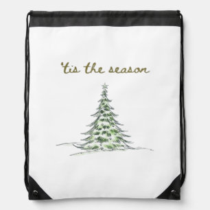 Tis The Season Christmas Tree Debbie Groovy Santa Drawstring Bag