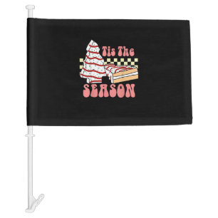 Tis The Season Christmas Tree Groovy Retro Debbie Car Flag