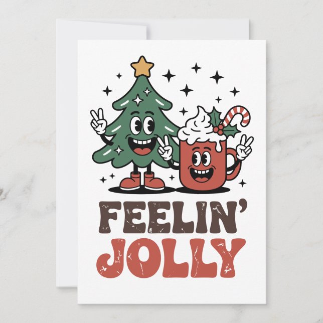 Tis The Season Christmas Tree Santa Hat Coffee Holiday Card (Front)