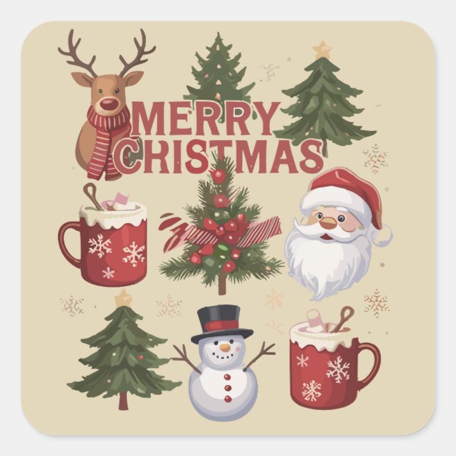 Tis The Season Christmas Tree Santa Latte Xmas Square Sticker (Front)