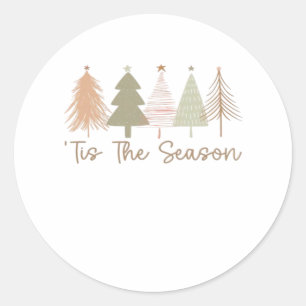 Tis The Season Christmas Trees Whimsical Christmas Classic Round Sticker