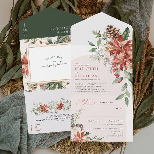 Tis The Season  Christmas Wedding Floral All In One Invitation
