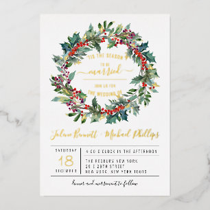 'Tis The Season Christmas Wedding Invitation Foil Invitation