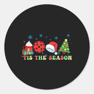 Tis The Season Coffee Fall Pickleball And Santa  Classic Round Sticker