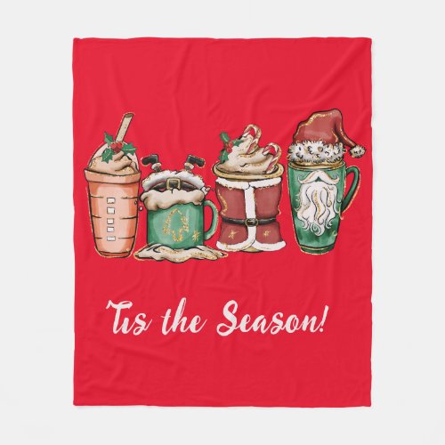 Tis the Season Coffee Holiday Christmas Winter Fleece Blanket