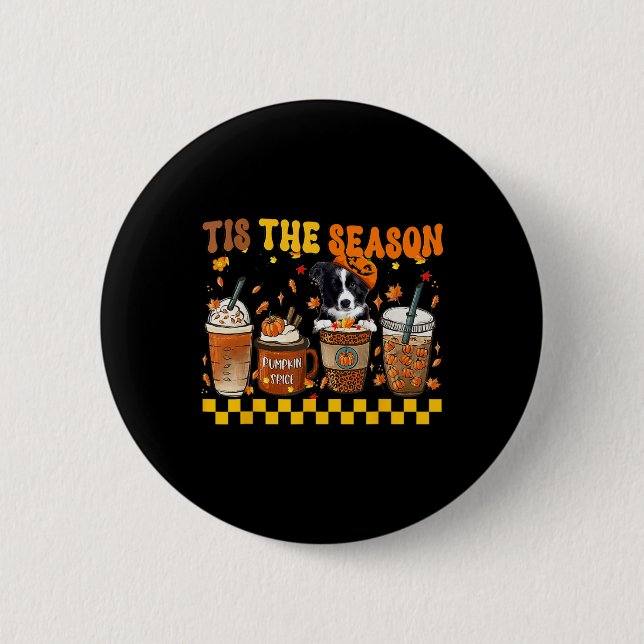 Tis' The Season Coffee Pumpkin Border Collie Hallo Button (Front)