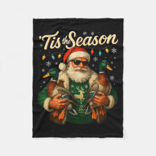 Tis The Season Cool Santa Duck Christmas Design  Fleece Blanket