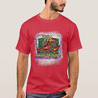 Tis The Season Crawfish Purple Leopard Print Mardi T-Shirt