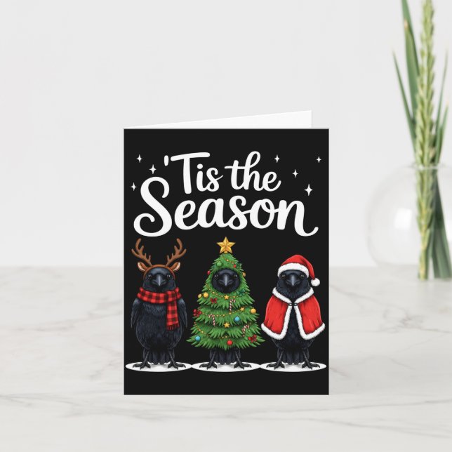 Tis The Season Crow Christmas Santa Bird Long Slee Card (Front)
