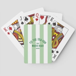 Tis The SeaSon Custom Beach Christmas Green Stripe Poker Cards