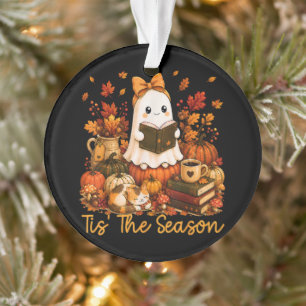 Tis The Season Cute Ghost Reading Book Autumn Ornament