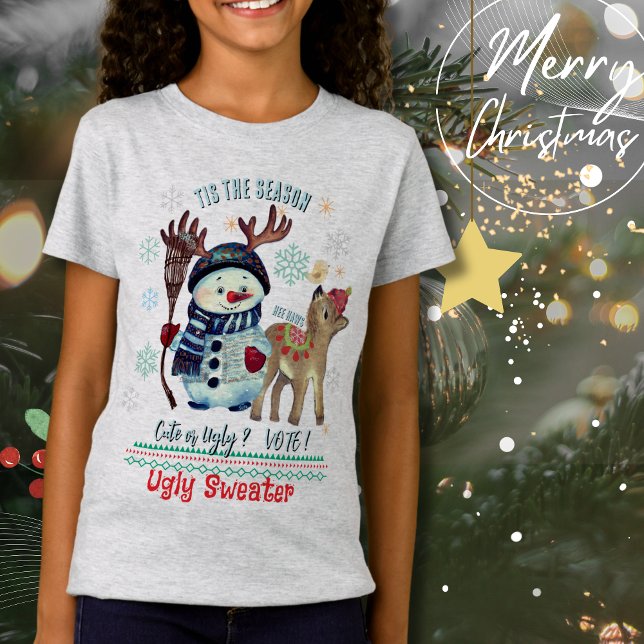 Tis the Season- Cute or Ugly Snowman & Donkey  T-Shirt (Tis the Season- Cute or Ugly Snowman & Donkey T-Shirt)