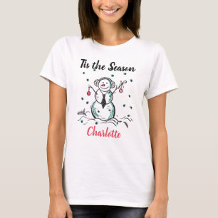 Tis The Season Doodle Snowman Snowflakes Christmas T-Shirt