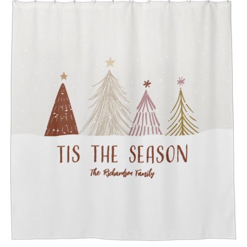 Tis The Season Elegant Christmas Trees Family Name Shower Curtain