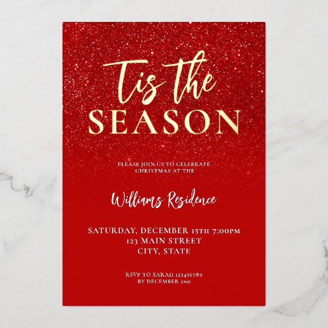 Tis the Season Elegant Holiday Party Christmas Foil Invitation (Front)