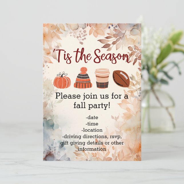 Tis the Season Fall Autumn Football Pumpkin Spice Invitation (Standing Front)
