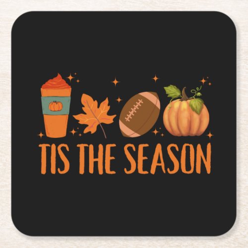Tis The Season Fall Autumn Halloween Square Paper Coaster