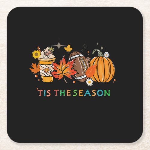 tis the season Fall Autumn Thanksgiving Design Square Paper Coaster