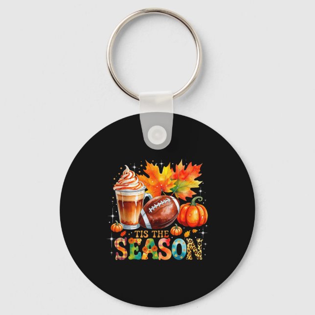 Tis The Season Fall Coffee Football Autumn Gift  Keychain (Front)