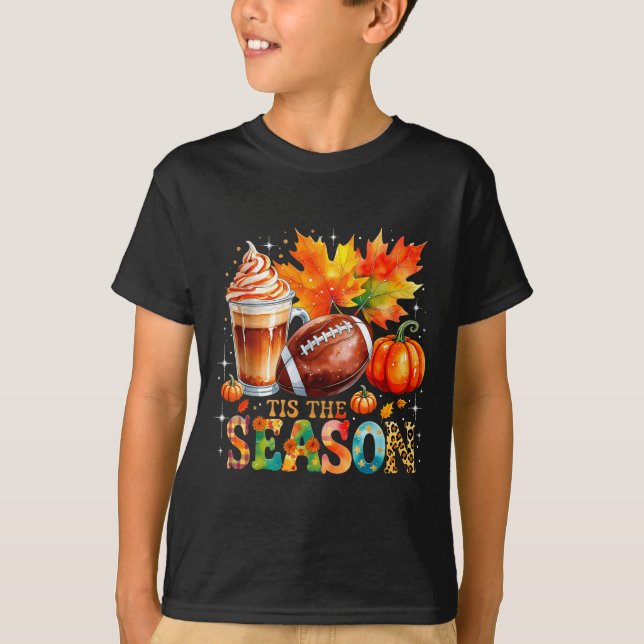 Tis The Season Fall Coffee Football Autumn Gift  T-Shirt (Front)