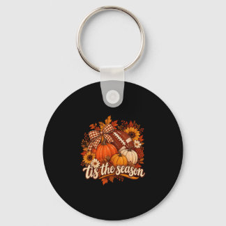 Tis the season fall football pumpkin bow autumn keychain