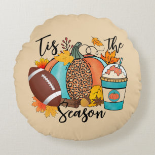 'Tis The Season – Fall, Football & Pumpkin Spice Round Pillow