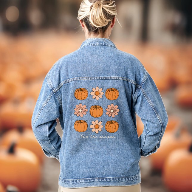 'Tis the season Fall Pumpkins Retro Denim Jacket ('Tis the season Fall Pumpkins Retro Denim Jacket)