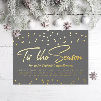 Tis the Season Festive Holiday Party Gold Confetti Foil Invitation