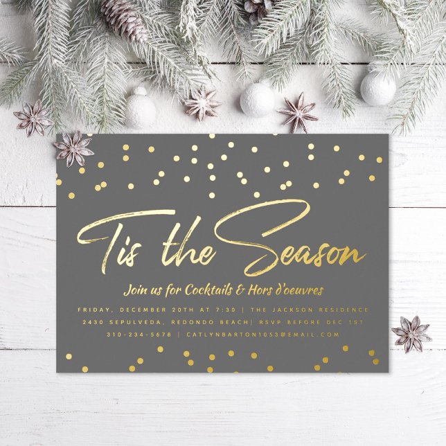 Tis the Season Festive Holiday Party Gold Confetti Foil Invitation (Creator Uploaded)