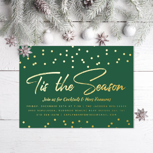 Tis the Season Festive Holiday Party Gold Confetti Foil Invitation