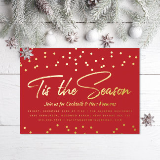 Tis the Season Festive Holiday Party Gold Confetti Foil Invitation