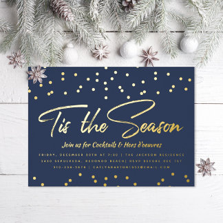 Tis the Season Festive Holiday Party Gold Confetti Foil Invitation