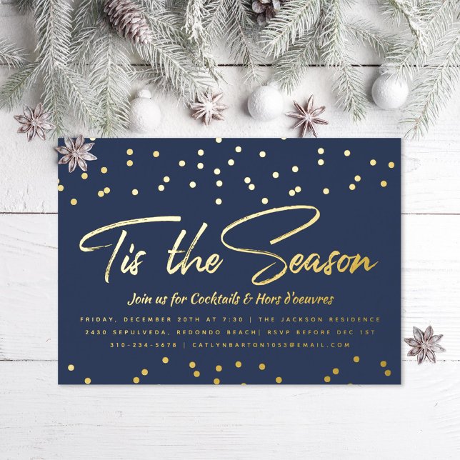 Tis the Season Festive Holiday Party Gold Confetti Foil Invitation (Creator Uploaded)