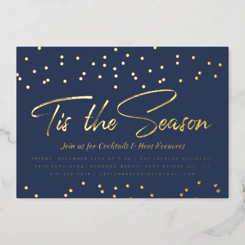 Tis the Season Festive Holiday Party Gold Confetti Foil Invitation