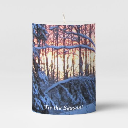 Tis the Season Firey Sunset Pillar Candle