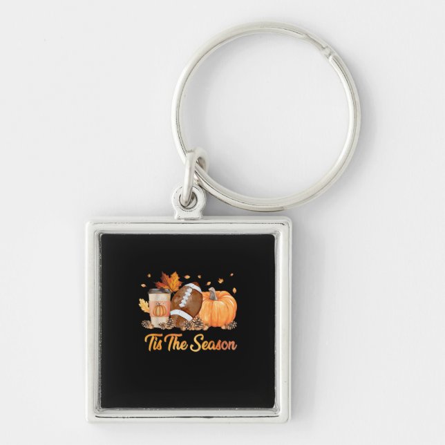 Tis The Season Football Fall Season Football Pumpk Keychain (Front)
