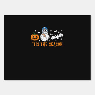 Tis The Season Football Halloween Spooky Pumpkin Sign