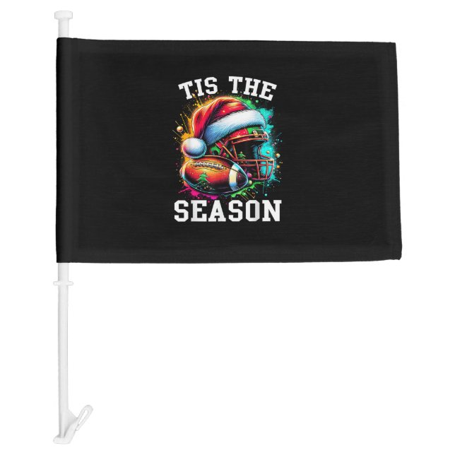 Tis The Season Football Mom Christmas Santa Hat Co Car Flag (Front)