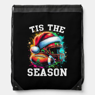 Tis The Season Football Mom Christmas Santa Hat Co Drawstring Bag