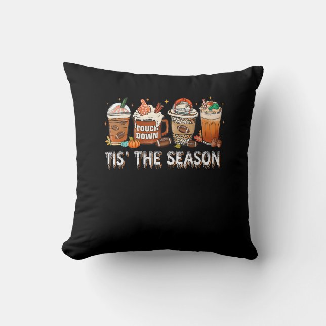 Tis The Season Football Pumpkin Spice Halloween Fa Throw Pillow (Front)