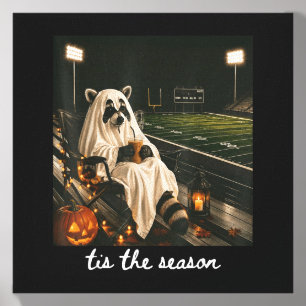 Tis The Season Football Raccoon Ghost Halloween Canvas Photo Tile