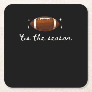 Tis The Season Football - Retro Football Game Day Square Paper Coaster