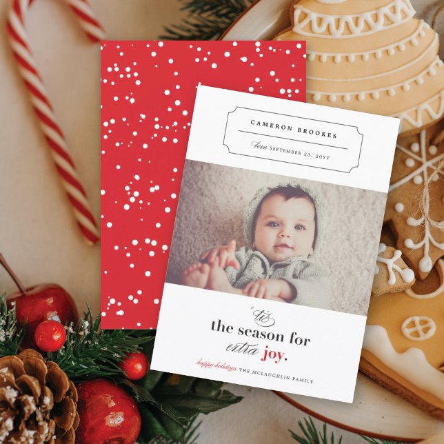 'Tis The Season For Extra Joy Photo Holiday Birth Announcement (Creator Uploaded)