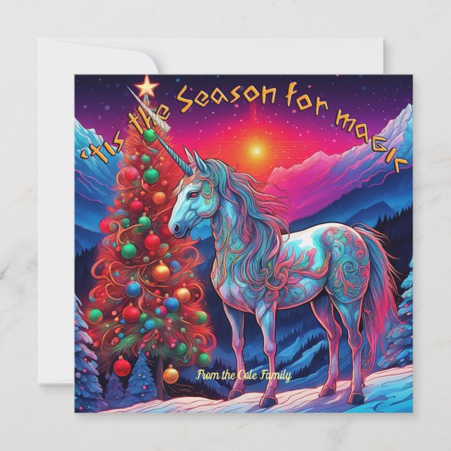 Tis the Season for Magic, Unicorn Flat Holiday  Card (Front)