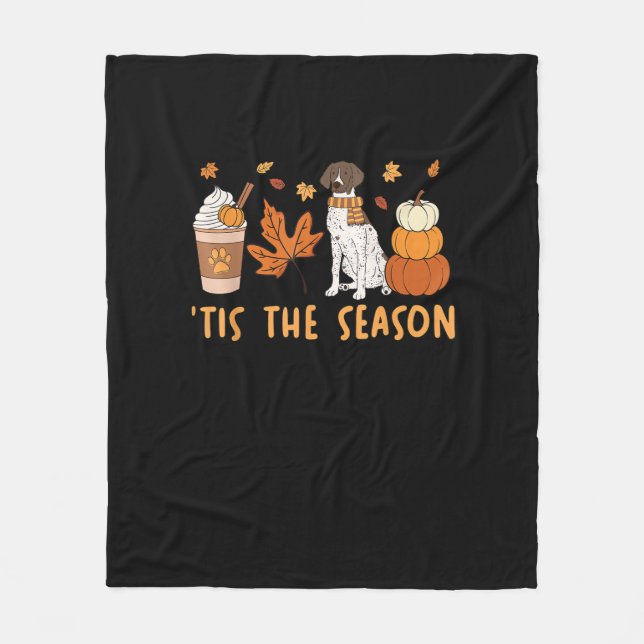 Tis The Season German Shorthaired Dog Fall Pumpkin Fleece Blanket (Front)