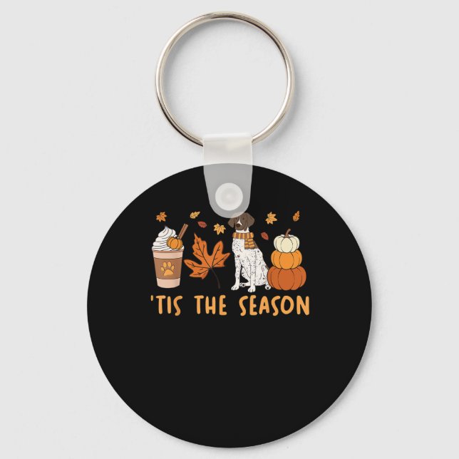 Tis The Season German Shorthaired Dog Fall Pumpkin Keychain (Front)
